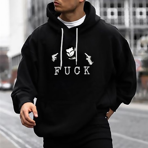 

Men's Unisex Hoodie Black Hooded Letter Print Graphic Prints Sports & Outdoor Casual Cotton Plus Size Cool Designer Big and Tall Winter Spring & Fall Clothing Apparel Hoodies Sweatshirts Long Sleeve