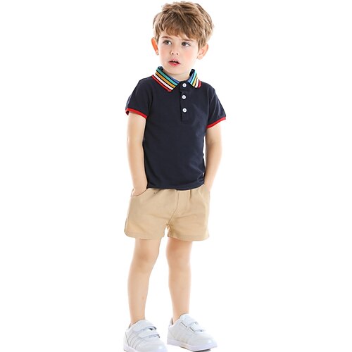 

2 Piezas Niños Chico Camiseta y Bermudas Conjunto de Ropa Vestimenta Color sólido Manga Corta Lazo Algodón Establecer Exterior Diario Casual Primavera Verano 2-6 años Rosa Amarillo Azul polvoriento