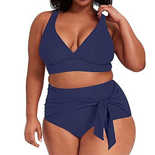 

Mujer Bañadores Bikini 2 piezas Talla Grande Traje de baño Acordonado Espalda Abierta Estampado Cintura alta para bustos grandes Leopardo Color puro Leopardo Negro Azul Piscina Naranja Acolchado