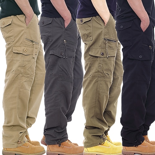 

Men's Cargo Pants Trousers Zipper Elastic Waist Leg Drawstring Solid Color Wearable Full Length Casual Daily Going out 100% Cotton Sports Stylish Gray Green Black Inelastic