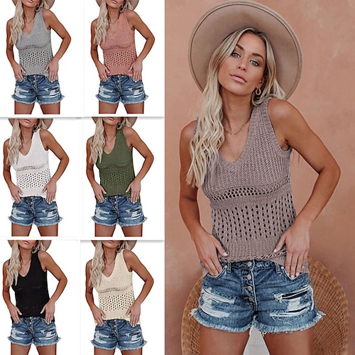 

Women's Vest Plain V Neck Basic Tops