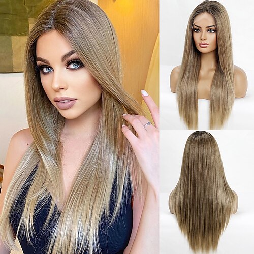 

Synthetic Lace Wig Straight Style 24 inch Brown Middle Part 13x4x1 T Part Lace Front Wig Female Wig Dark Brown / Daily Wear