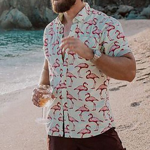 

Herre Skjorte Grafisk skjorte Flamingo Aftæpning Hvit Andre trykk Avslappet Daglig Kortermet Trykt mønster Klær Sport Mote Designer Fritid / Sommer / Vår / Sommer