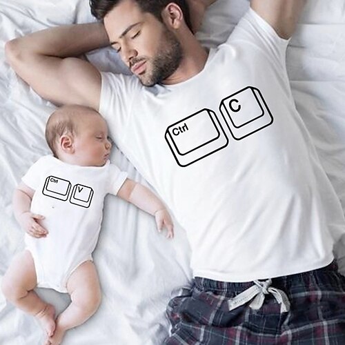 

Dad and Son T shirt Round Neck Control C Graphic Letter Print Daily White Short Sleeve Top Active Matching Outfits