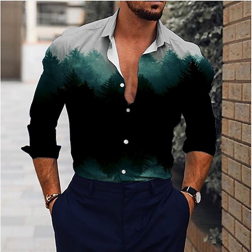 

Hombre Camisa Camisa gráfica Paisaje Cuello Vuelto Verde Trébol Exterior Calle Manga Larga Abotonar Estampado Ropa Moda Design Casual Transpirable