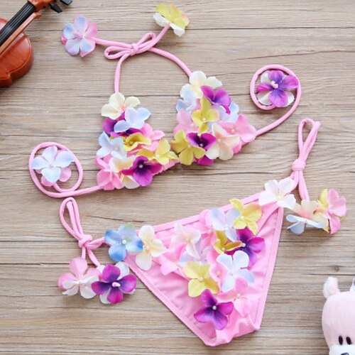 

Kids Girls' Two Piece Swimwear Outdoor Floral Active Print Bathing Suits 1-5 Years Spring Green Pink Yellow