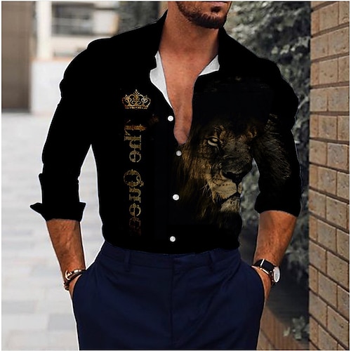 

Homens Camisa Social Camisa Gráfica Animal Leopardo Letra Aberto para a Lateral Amarelo Ao ar livre Rua Manga Longa Botão para baixo Imprimir Roupa Moda Designer Casual Respirável / Verão / Primavera