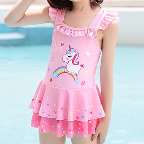 

Kids Girls' One Piece Swimwear Outdoor Rainbow Active Ruched Bathing Suits 3-12 Years Spring Pink