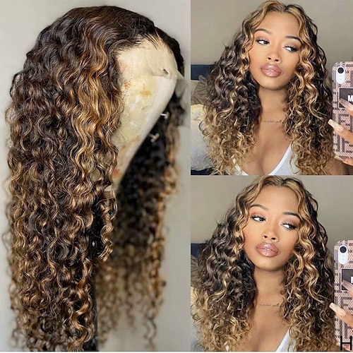 

150%/180% Density Strawberry Blonde 1B/27 Color Human Hair Wigs for Black Women Deep Wave HD Human Hair Lace Wigs with Highlight 13X4 Lace Frontal Wigs Human Hair Pre Plucked Bleached Knots
