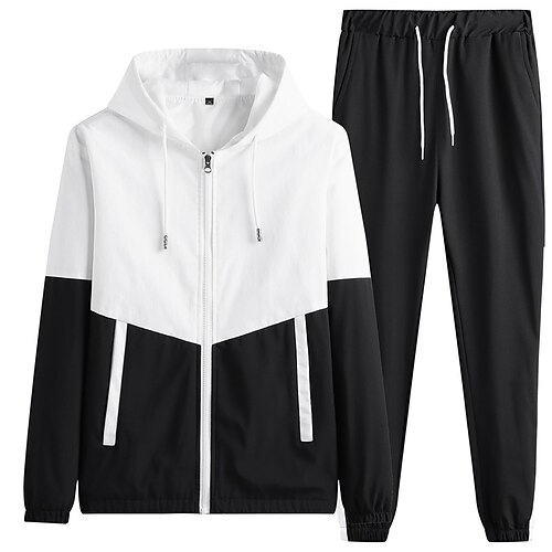 

Herre Joggedress sweatsuit Hettegenser Joggedresser Svart Blå Grønn Med hette Fargeblokk Glidelås Lomme 2 deler Sport & Utendørs Daglig Sport Sportsklær Fritid Tynn fleece Høst Vår Klær Gensere