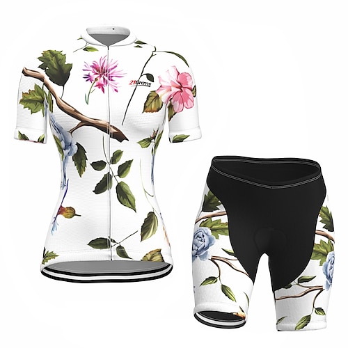 

21Grams Women's Cycling Jersey with Shorts Short Sleeve Mountain Bike MTB Green Blue Yellow Floral Botanical Hawaii Bike Clothing Suit Breathable Quick Dry Moisture Wicking Reflective Strips Back