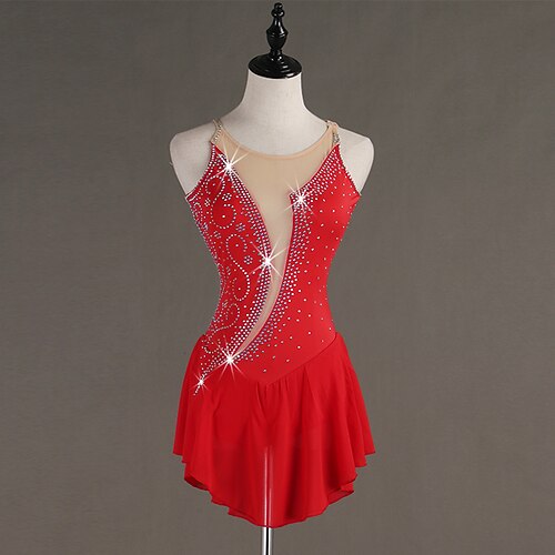 

Figure Skating Dress Crystals / Rhinestones Women's Girls' Training Performance Sleeveless High Mesh Spandex