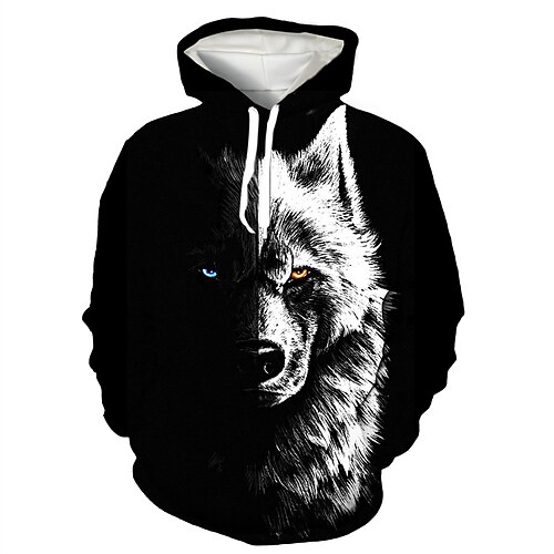 

Men's Hoodie Pullover Hoodie Sweatshirt Black Hooded Graphic Wolf Front Pocket Print Daily Weekend Streetwear 3D Print Streetwear Designer Casual Spring & Fall Clothing Apparel Hoodies Sweatshirts