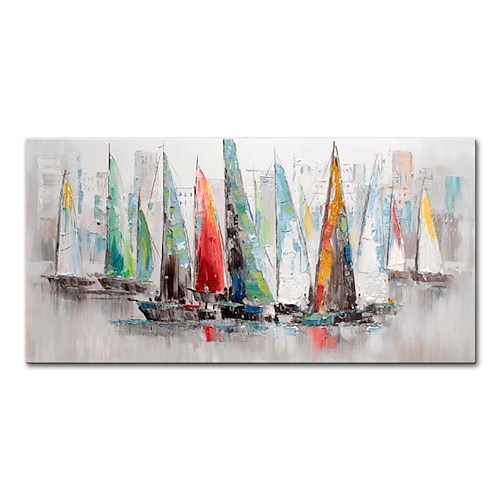 

Mintura Handmade Oil Painting On Canvas Wall Art Decoration Modern Abstract Boat Picture For Home Decor Rolled Frameless Unstretched Painting