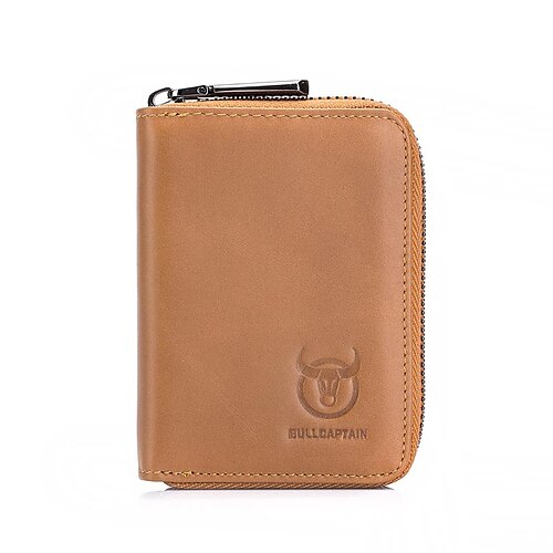 

Men's Unisex Coin Purse Wallet Cowhide Zipper Daily Light Blue ArmyGreen Black Grey