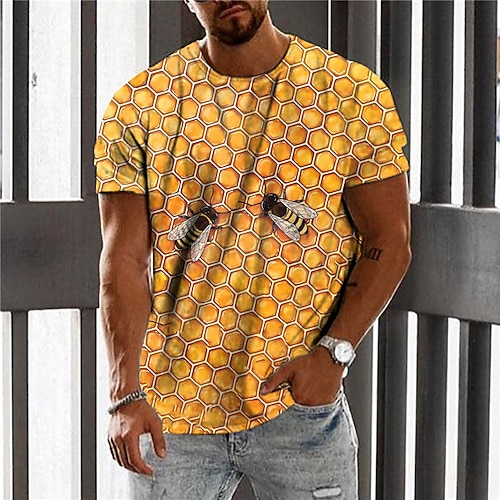 

Men's Unisex T shirt Tee Bee Graphic Prints Honeycomb Crew Neck Yellow 3D Print Daily Holiday Short Sleeve Print Clothing Apparel Designer Casual Big and Tall / Summer / Summer