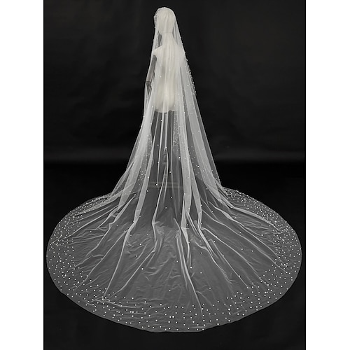 

One-tier Pearls / Classic Wedding Veil Cathedral Veils with Faux Pearl 118.11 in (300cm) Lace