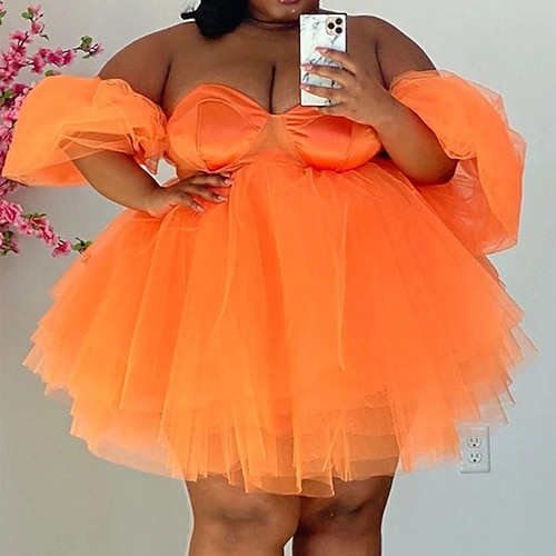 

Women's Plus Size Holiday Dress Solid Color Off Shoulder Ruched Short Sleeve Spring Summer Casual Sexy Short Mini Dress Causal Daily Dress