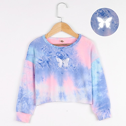 

Kids Girls' T shirt Tie Dye Outdoor Long Sleeve Basic 3-8 Years Fall Light Blue