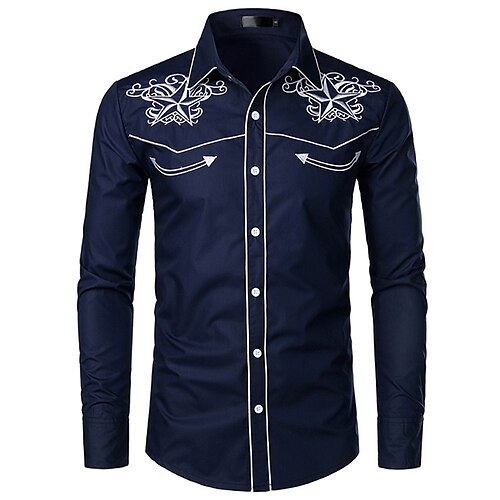 

Men's Shirt Graphic Collar Classic Collar Daily Holiday Embroidered Long Sleeve Regular Fit Tops Fashion White Black Navy Blue/Club/Party