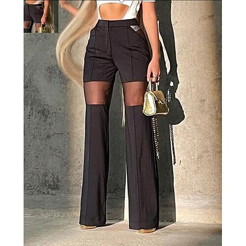 

Women's Flare Chinos Pants Trousers Hot Pants Black Mid Waist Fashion Casual Weekend Micro-elastic Full Length Comfort Plain S M L / Bell Bottom