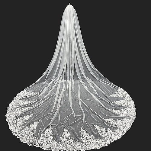 

One-tier Sparkle & Shine / Sweet Wedding Veil Cathedral Veils with Appliques 118.11 in (300cm) Lace