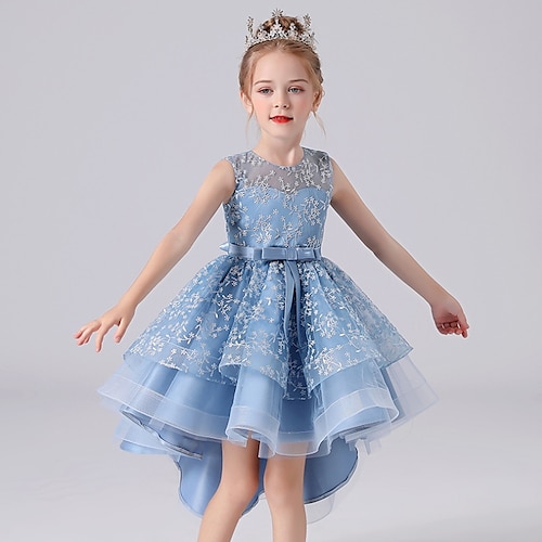 

Kids Girls' Embroidery Floral Dress Party Ruched Mesh Blue Pink Light Blue Cotton Asymmetrical Sleeveless Cute Princess Dresses Summer Fall Regular Fit 3-12 Years