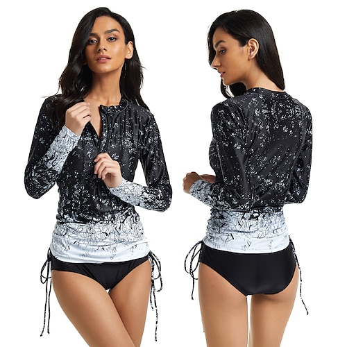 

Women's Rashguard Swimsuit UV Sun Protection Breathable Quick Dry Long Sleeve Swimwear Bathing Suit 2 Piece Front Zip Swimming Surfing Water Sports Floral / Botanical Autumn / Fall Spring Summer