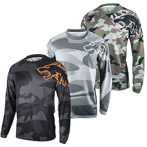 

Men's Downhill Jersey Long Sleeve Mountain Bike MTB Road Bike Cycling Yellow Army Green Grey Camo / Camouflage Wolf Bike Spandex Polyester Breathable Quick Dry Moisture Wicking Sports Camo / Stretchy