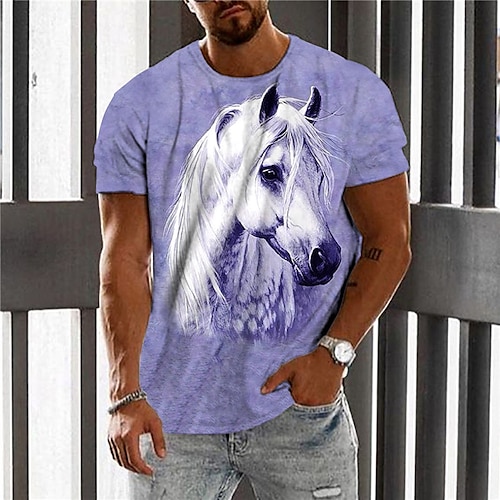 

Men's Unisex T shirt Tee Horse Graphic Prints Crew Neck Blue 3D Print Outdoor Street Short Sleeve Print Clothing Apparel Sports Designer Casual Big and Tall / Summer / Summer