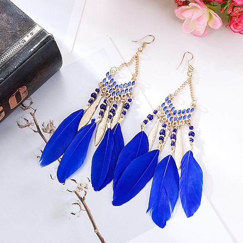 

Women's Drop Earrings Geometrical Feather Stylish Simple Boho Earrings Jewelry Navy / Black / Gray For Party Holiday 1 Pair
