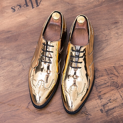 

Men's Oxfords Brogue Dress Shoes Wingtip Shoes Casual Wedding Party Evening Disco Dance PU Black Gold Fall Spring