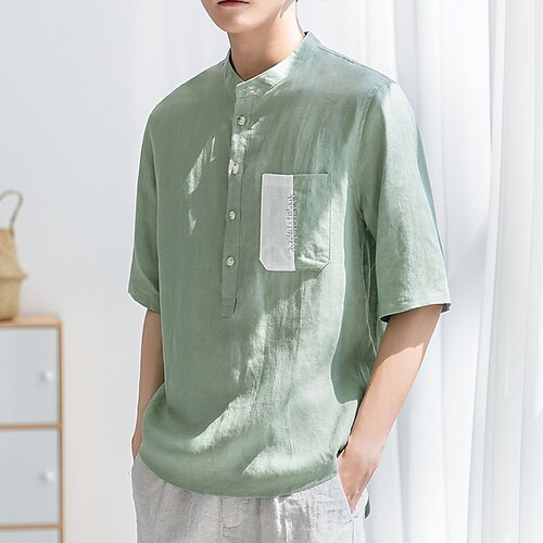 

Men's Shirt T-shirt Sleeve Basic Shirt Collar Medium Spring & Summer Green White
