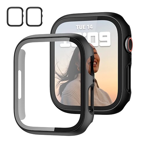 

2 Pack Case with Tempered Glass Screen Protector for Apple Watch Series 7 / SE / 6/5/4/3/2/1 Slim Guard Bumper Full Coverage Hard PC Protective Cover HD Ultra-Thin Cover