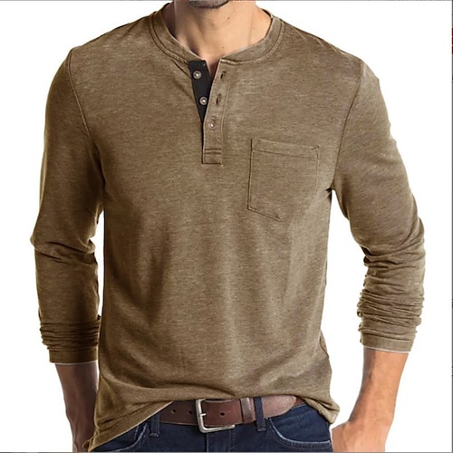 

Men's Henley Shirt Long Sleeve Shirt Plain Round Neck Normal Outdoor Weekend Long Sleeve Button-Down Clothing Apparel Sports Fashion Simple Pocket