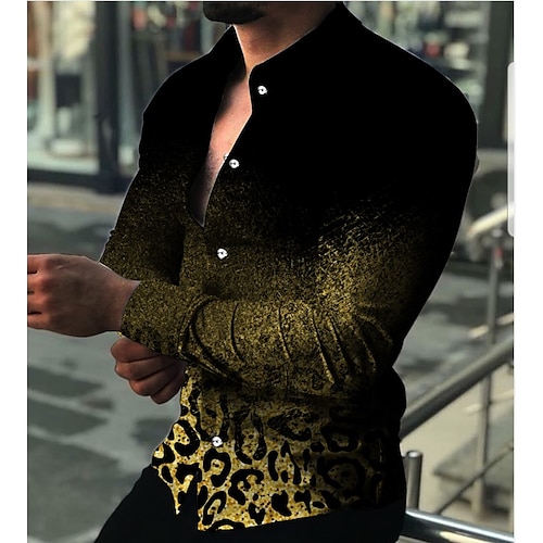 

Men's Shirt Graphic Shirt Leopard Gradient Turndown Yellow 3D Print Daily Holiday Long Sleeve 3D Print Button-Down Clothing Apparel Fashion Designer Casual Breathable