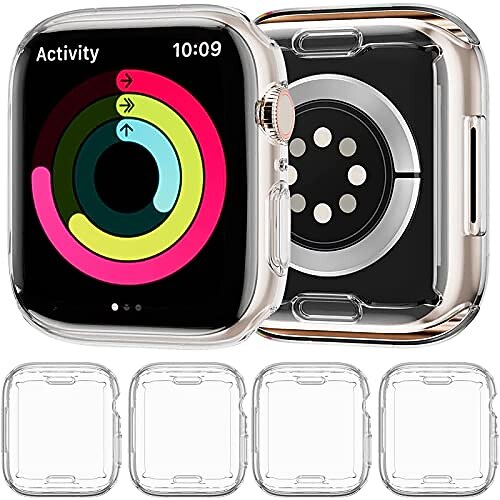 

4 Pack Case with Screen Protector Compatible for Apple Watch Series 7 Screen Protector 45mm 2021 Soft TPU Full Face Cover Anti-Scratch Bumper Cover Case for iWatch Series 7 45mm
