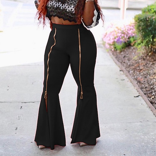 

Women's Plus Size Wide Leg Pants Ruffle Solid Color Streetwear Exaggerated Casual Daily High Full Length Spring Fall Black Gray Orange L XL XXL 3XL