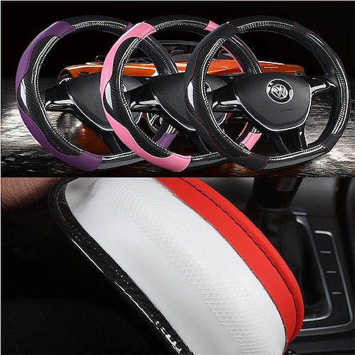 

Steering Wheel Cover Style Imitation Leather & Carbon Fiber Universal D Shape Car Steering Wheel Protector Anti-Slip Soft Interior Accessories for Women Men fit Car SUV etc 15 inch four Seasons