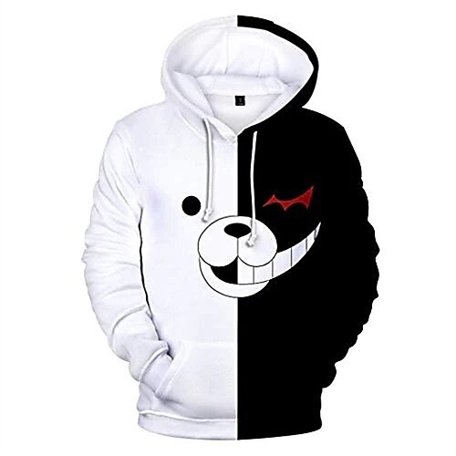 

black white bear hoodies pullover zipper jacket uniform danganronpa monokuma cosplay costumes men unisex anime game casual long sleeve sweatshirts