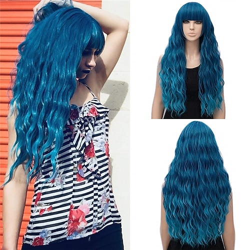 

Women's Teal Wig Long Fluffy Curly Wavy Blue Hair Wigs for Girl Synthetic Wigs