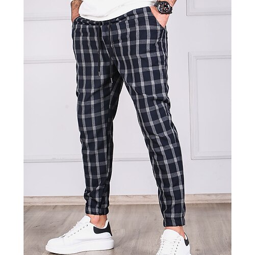 

Men's Casual Bloomers Track Pants Front Pocket Full Length Pants Casual Weekend Micro-elastic Lattice Tartan Soft Mid Waist Black Khaki Light gray Dark Gray Navy Blue S M L XL XXL