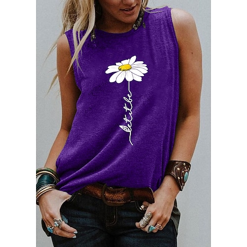 

Mujer Camiseta sin mangas Azul Piscina Morado Gris Claro Graphic Floral Estampado Sin Mangas Diario Festivos Básico Escote Redondo Regular S