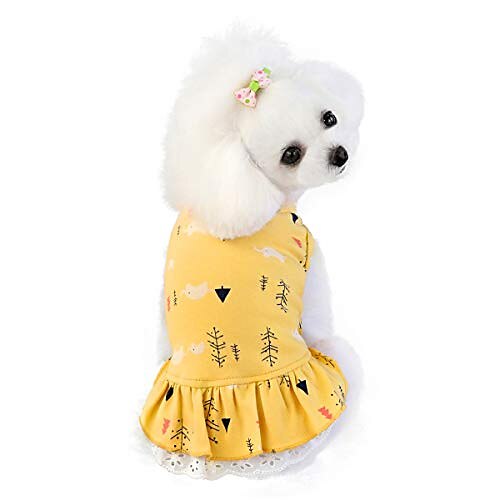 

Dog Cute Floral Dress Pet Party Costumes Doggie Mesh Flower Bow Princess Apparel Tutu Lace Dresses (Yellow, XL)