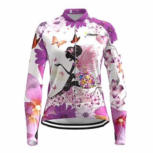 

21Grams Women's Cycling Jersey Long Sleeve Bike Top with 3 Rear Pockets Mountain Bike MTB Road Bike Cycling Breathable Quick Dry Moisture Wicking Reflective Strips Green Purple Yellow Butterfly