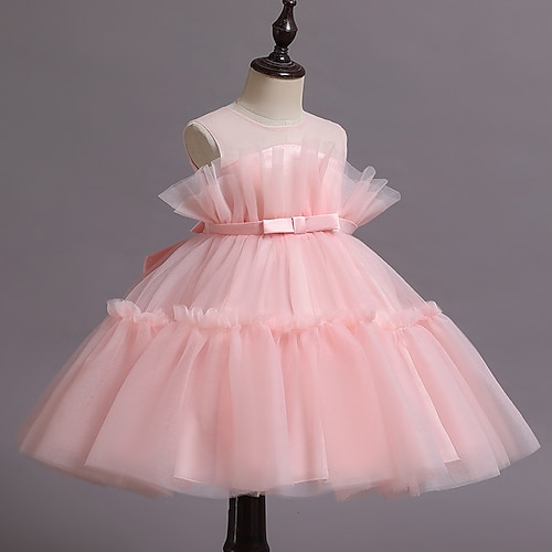 

Bébé Pouco Para Meninas Vestido cor Vestido De Tule Espetáculo Pegeant Laço Azul Rosa Vinho Médio Sem Manga Lindo Estilo bonito Vestidos Dia da Criança Outono Inverno Delgado 1-3 anos