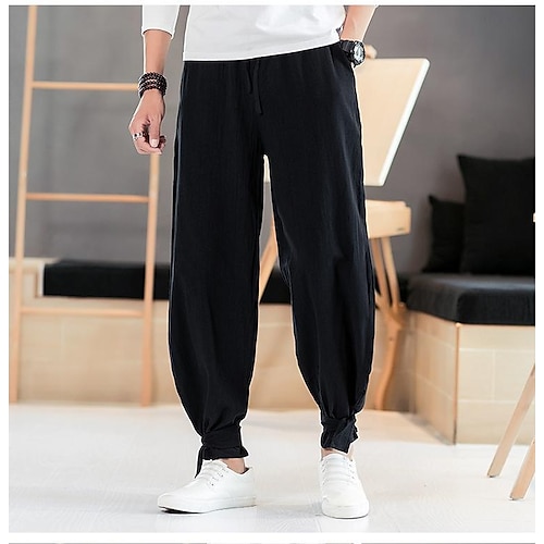 

Homme Sarouel Pantalon Jogger Pantalon Conception de cordon élastique Couleur unie Respirable Doux Toute la longueur Casual du quotidien Imitation Lin Mode Vêtement de rue Vert militaire Vin