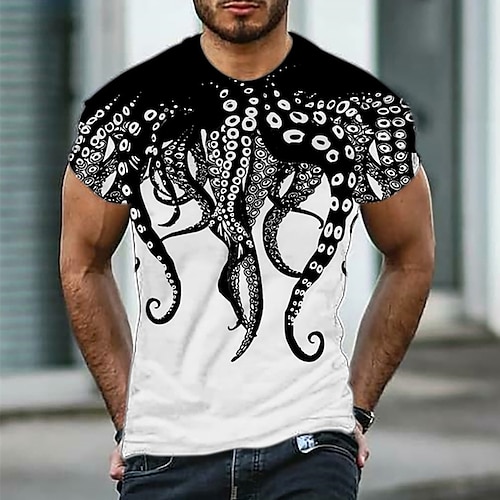 

Men's T shirt Tee Graphic Octopus Crew Neck Black / White Green Blue Purple Red 3D Print Daily Sports Short Sleeve Print Clothing Apparel Designer Casual Classic Big and Tall / Summer / Summer