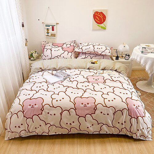 

4-Piece Cartoon Duvet Cover Set Hotel Bedding Sets Comforter Cover, Include 1 Duvet Cover, 1 Flat sheet,2 Pillowcases for Double/Full/King(1 Pillowcase for Single)