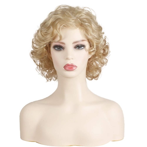 

Short Blonde Wigs for White Women Natural Curly Wavy Blonde Hair Synthetic Short Wigs